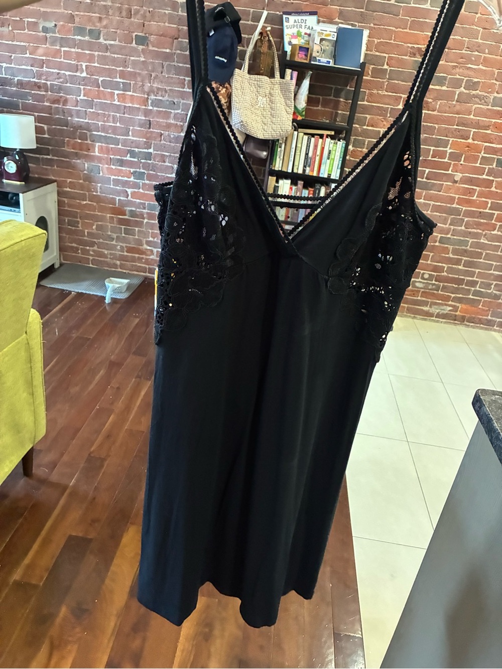 Black Lace-Accent Slip Dress